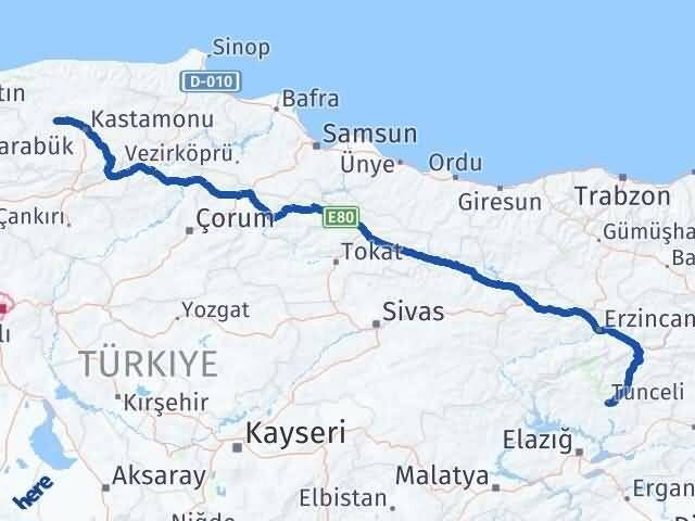 Tunceli Daday Kastamonu Arası Kaç Km - Yol Haritası