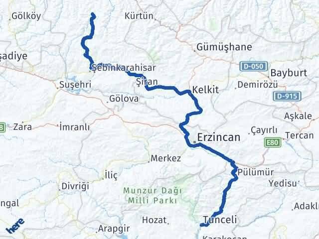 Tunceli Dereli Giresun Arası Kaç Km - Yol Haritası