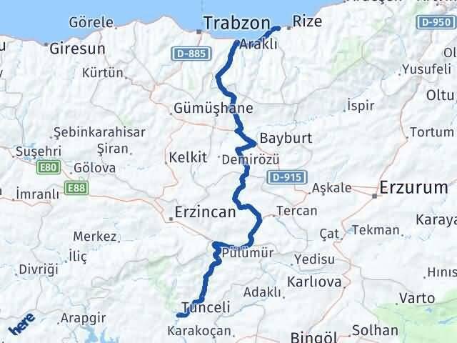 Tunceli Derepazarı Rize Arası Kaç Km - Yol Haritası