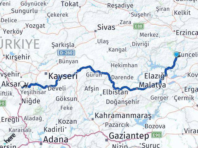 Tunceli Derinkuyu Nevşehir Arası Kaç Km - Yol Haritası