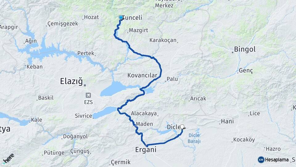 Tunceli Dicle Diyarbakır Arası Kaç Km - Yol Haritası