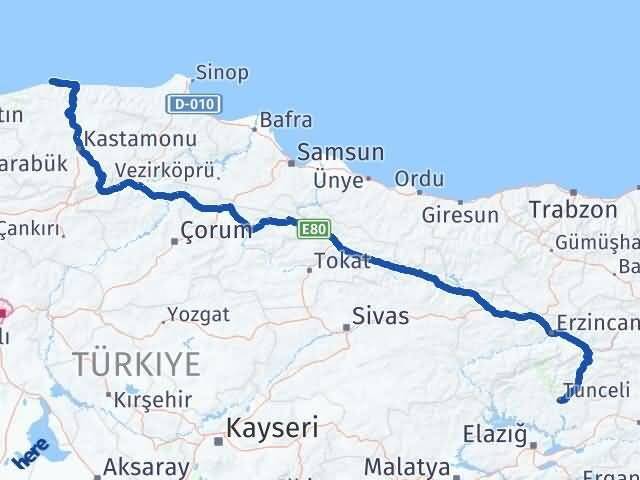 Tunceli Doğanyurt Kastamonu Arası Kaç Km - Yol Haritası