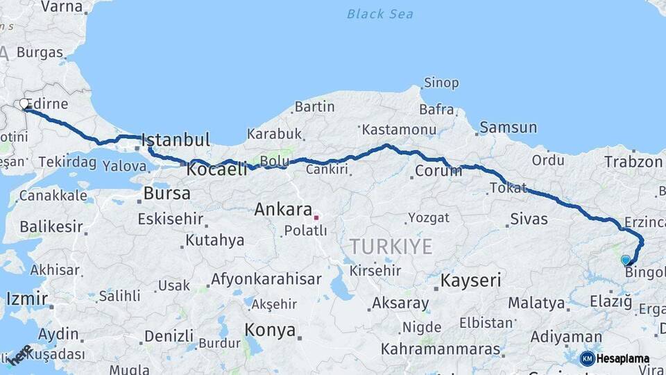 Tunceli Edirne Arası Kaç Km - Yol Haritası