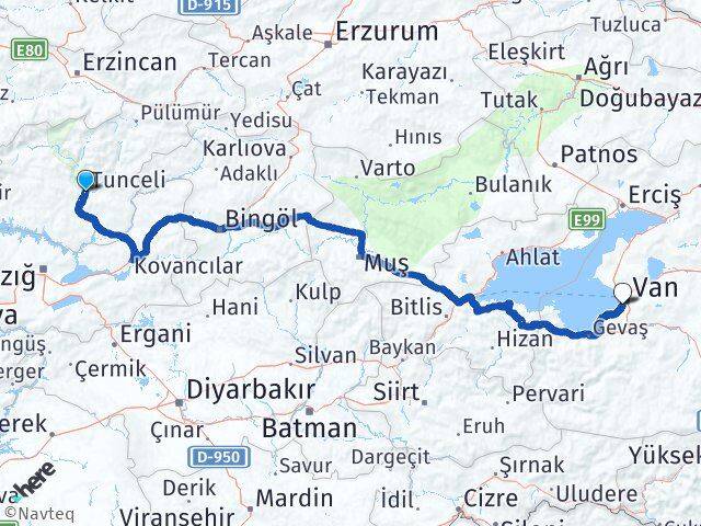 Tunceli Edremit Van Arası Kaç Km - Yol Haritası