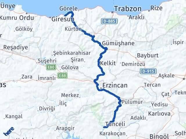 Tunceli Espiye Giresun Arası Kaç Km - Yol Haritası