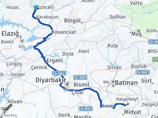 Tunceli Gercüş Batman Arası Kaç Km - Yol Haritası