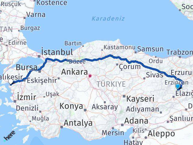 Tunceli Gömeç Balıkesir Arası Kaç Km - Yol Haritası