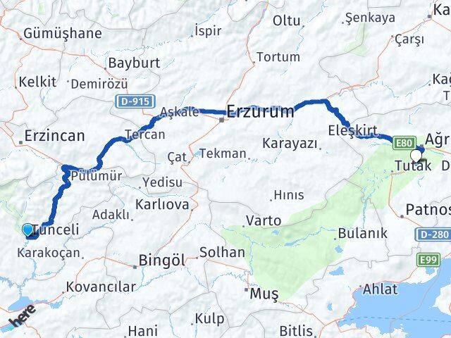 Tunceli Hamur Ağrı Arası Kaç Km - Yol Haritası