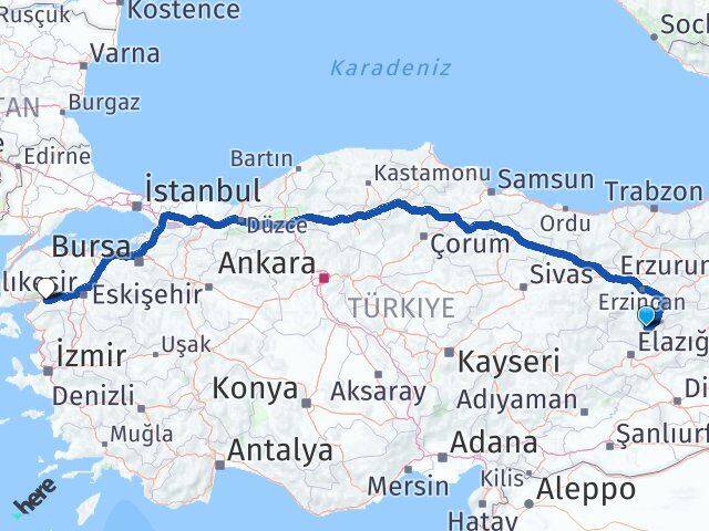 Tunceli Havran Balıkesir Arası Kaç Km - Yol Haritası