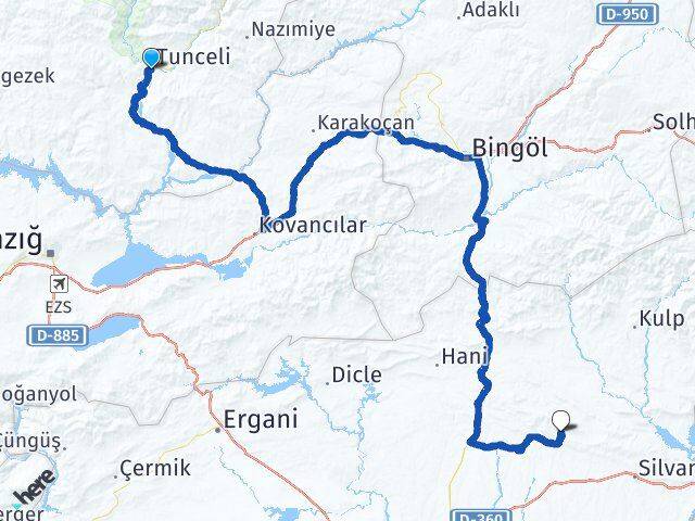 Tunceli Hazro Diyarbakır Arası Kaç Km - Yol Haritası