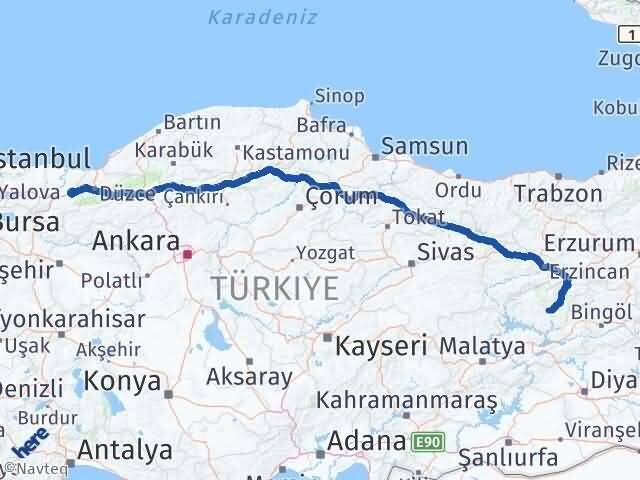 Tunceli Hendek Sakarya Arası Kaç Km - Yol Haritası