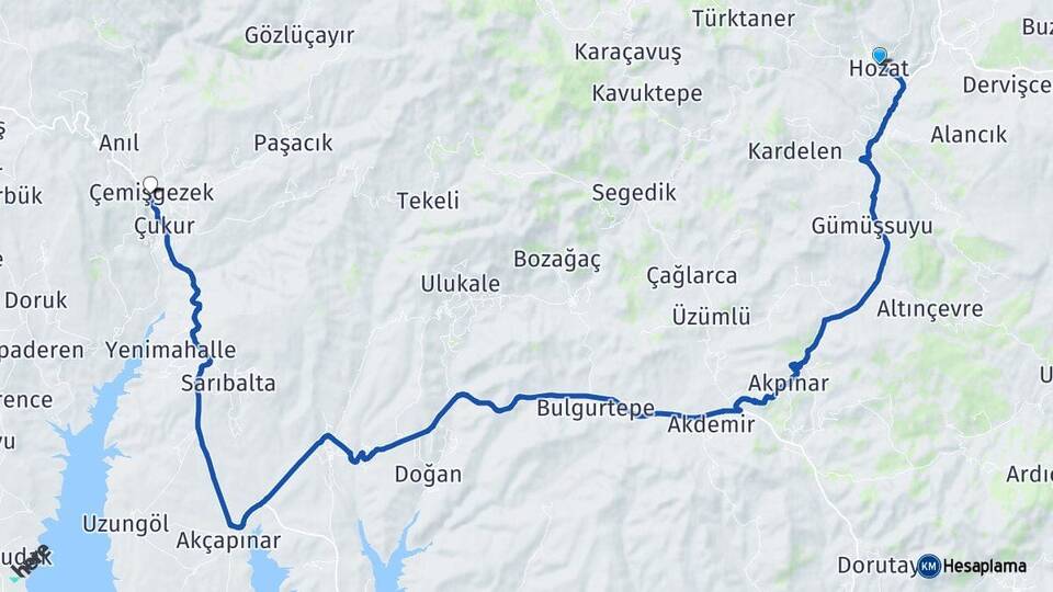 Tunceli Hozat Çemişgezek Arası Kaç Km - Yol Haritası