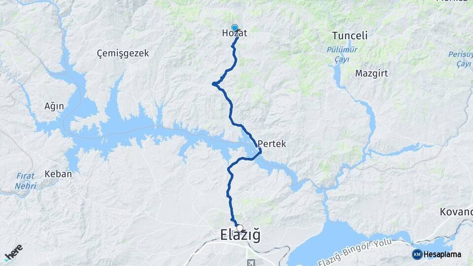 Tunceli Hozat Elazığ Arası Kaç Km - Yol Haritası