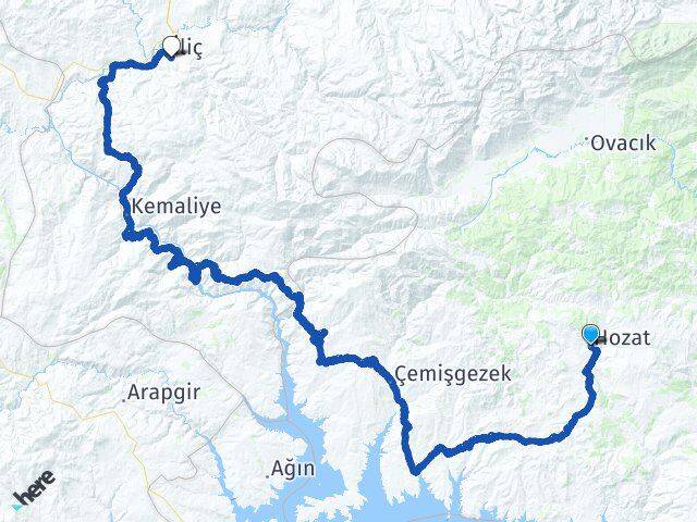 Tunceli Hozat İliç Erzincan Arası Kaç Km - Yol Haritası