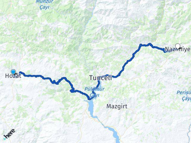 Tunceli Hozat Nazımiye Arası Kaç Km - Yol Haritası