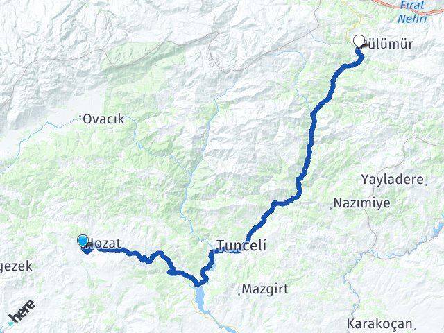 Tunceli Hozat Pülümür Arası Kaç Km - Yol Haritası