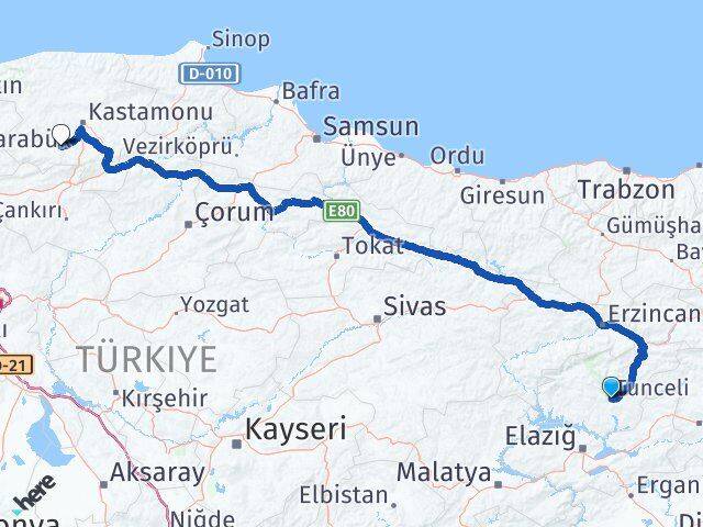 Tunceli İhsangazi Kastamonu Arası Kaç Km - Yol Haritası