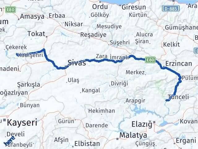 Tunceli Kadışehri Yozgat Arası Kaç Km - Yol Haritası