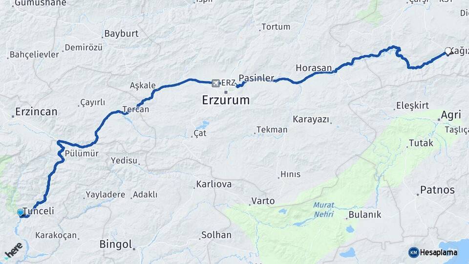 Tunceli Kağızman Kars Arası Kaç Km - Yol Haritası