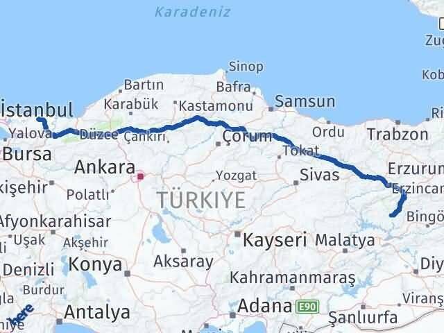 Tunceli Kandıra Kocaeli Arası Kaç Km - Yol Haritası