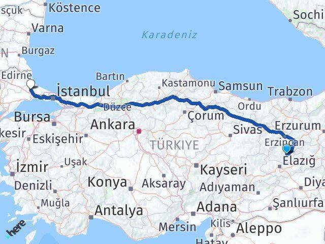 Tunceli Kapaklı Tekirdağ Arası Kaç Km - Yol Haritası