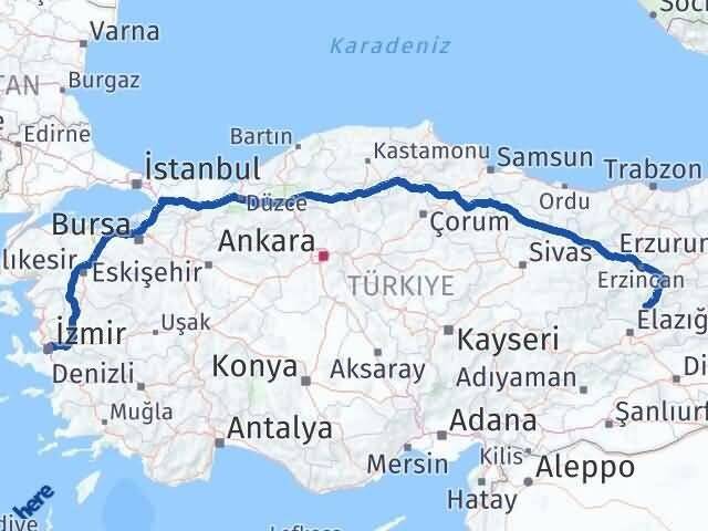 Tunceli Karabağlar İzmir Arası Kaç Km - Yol Haritası