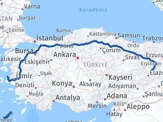 Tunceli Karaburun İzmir Arası Kaç Km - Yol Haritası
