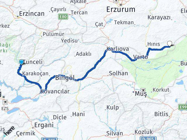Tunceli Karaçoban Erzurum Arası Kaç Km - Yol Haritası