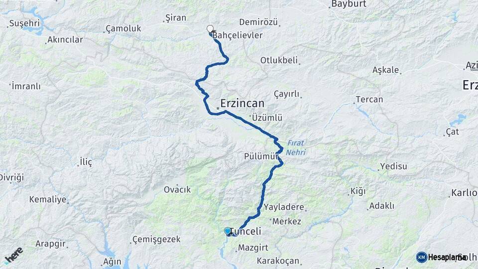 Tunceli Kelkit Gümüşhane Arası Kaç Km - Yol Haritası