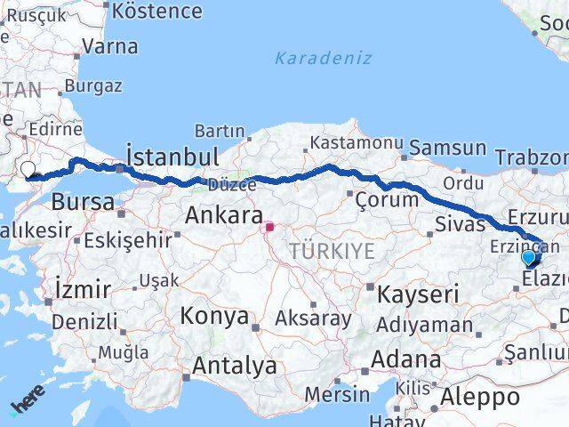 Tunceli Keşan Edirne Arası Kaç Km - Yol Haritası
