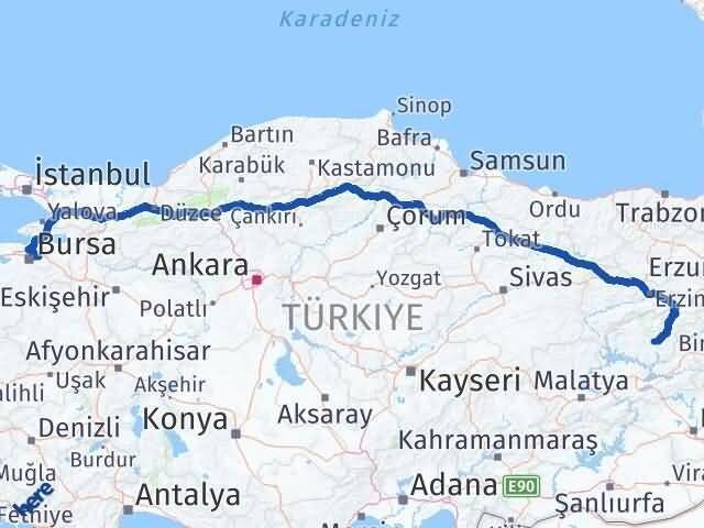 Tunceli Kestel Bursa Arası Kaç Km - Yol Haritası