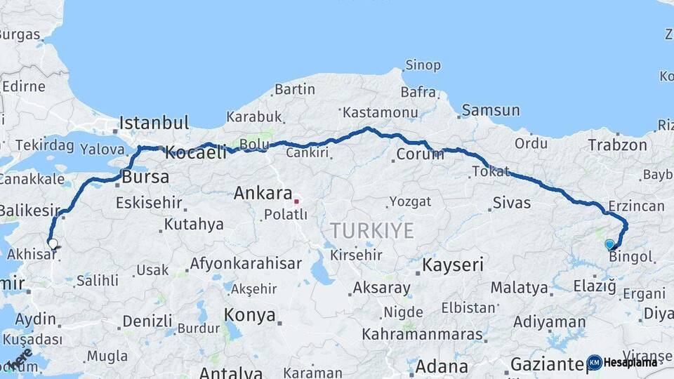 Tunceli Kırkağaç Manisa Arası Kaç Km - Yol Haritası