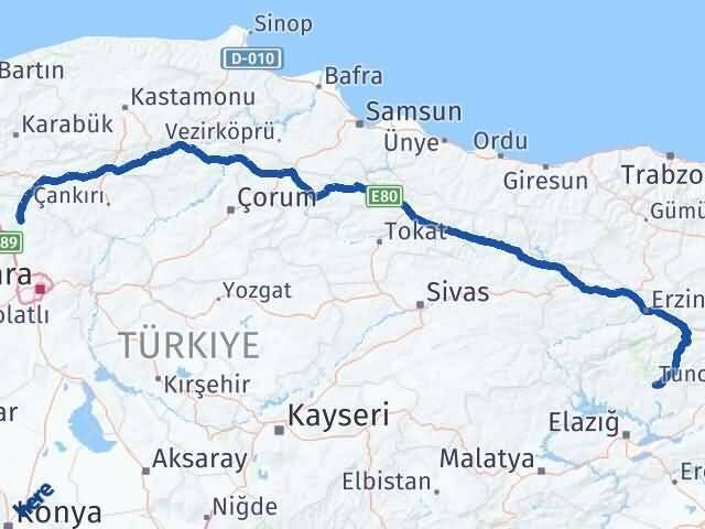 Tunceli Kızılcahamam Ankara Arası Kaç Km - Yol Haritası
