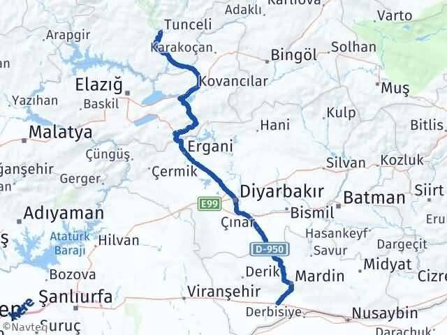 Tunceli Kızıltepe Mardin Arası Kaç Km - Yol Haritası