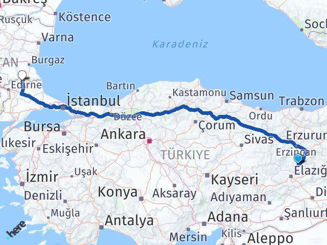 Tunceli Kofçaz Kırklareli Arası Kaç Km - Yol Haritası
