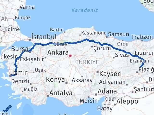 Tunceli Konak İzmir Arası Kaç Km - Yol Haritası