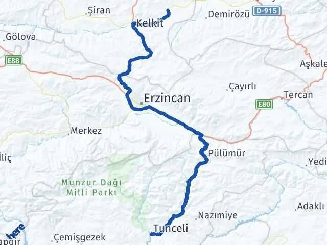 Tunceli Köse Gümüşhane Arası Kaç Km - Yol Haritası