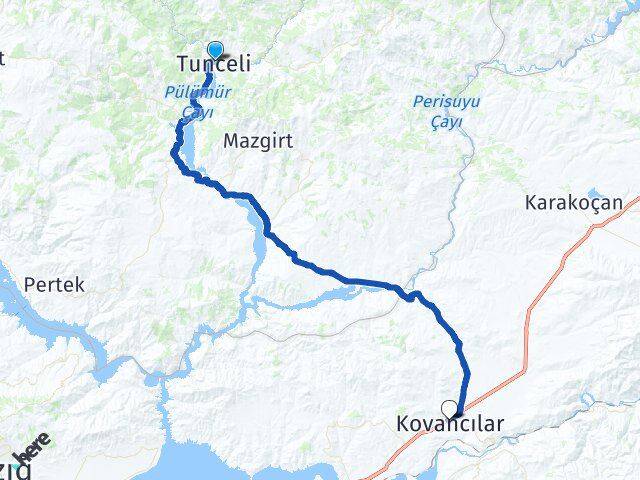 Tunceli Kovancılar Elazığ Arası Kaç Km - Yol Haritası