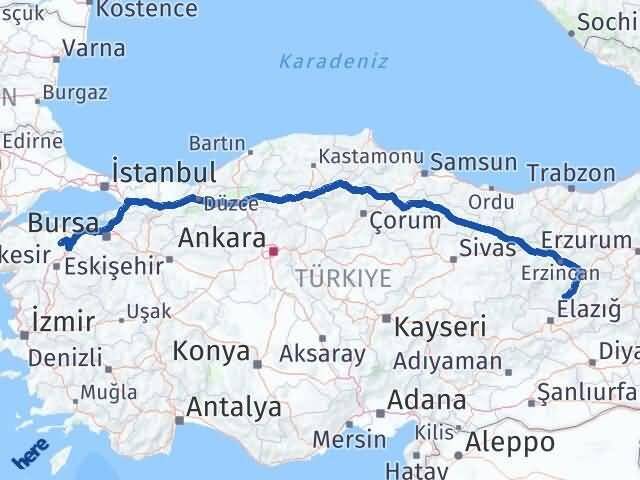 Tunceli Manyas Balıkesir Arası Kaç Km - Yol Haritası