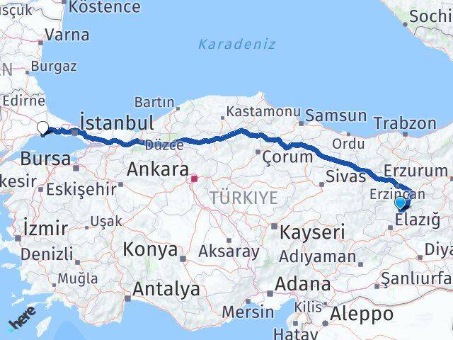 Tunceli Marmaraereğlisi Tekirdağ Arası Kaç Km - Yol Haritası