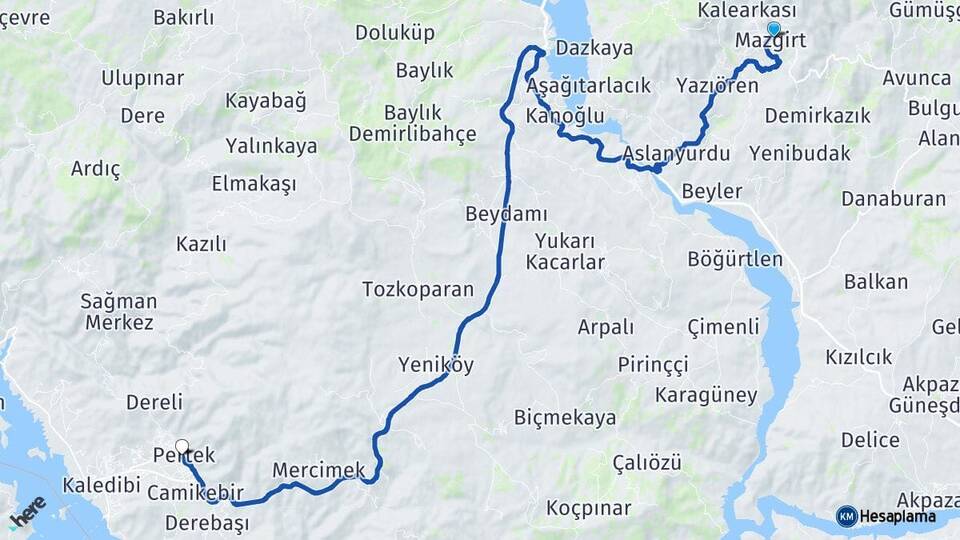 Tunceli Mazgirt Pertek Arası Kaç Km - Yol Haritası