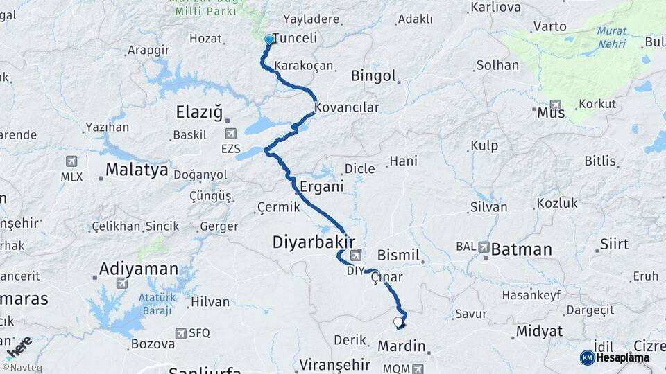 Tunceli Mazıdağı Mardin Arası Kaç Km - Yol Haritası