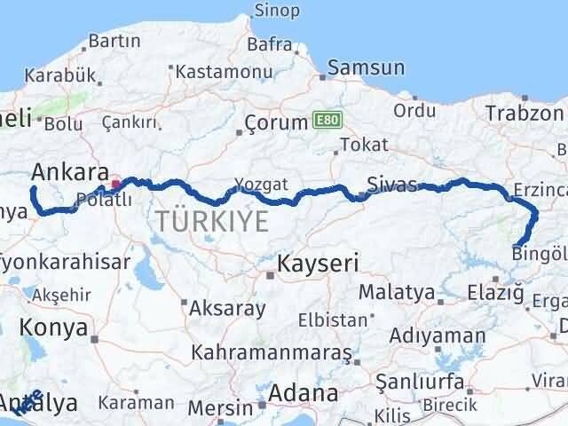 Tunceli Mihalıççık Eskişehir Arası Kaç Km - Yol Haritası