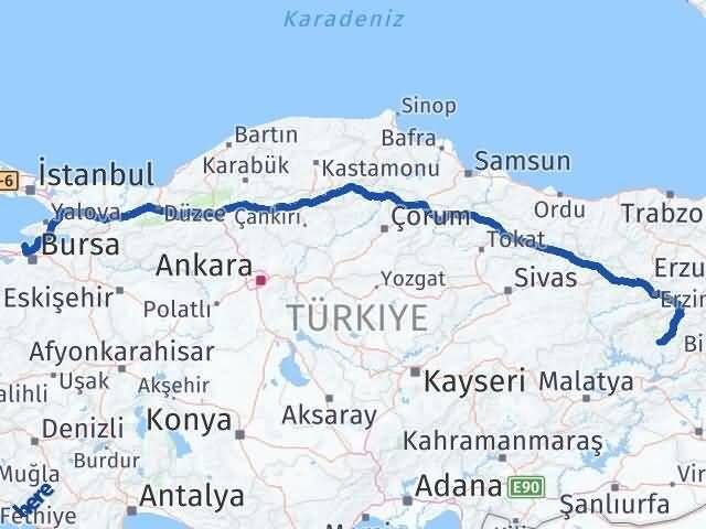 Tunceli Mudanya Bursa Arası Kaç Km - Yol Haritası