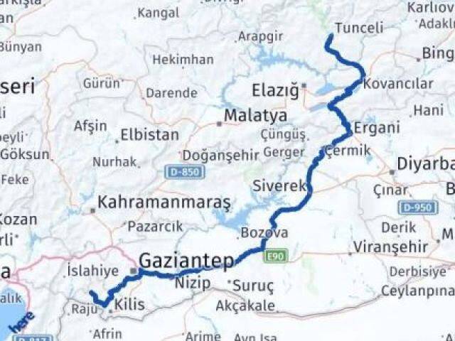 Tunceli Musabeyli Kilis Arası Kaç Km - Yol Haritası