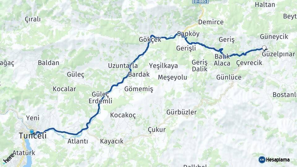 Tunceli Nazımiye Arası Kaç Km - Yol Haritası