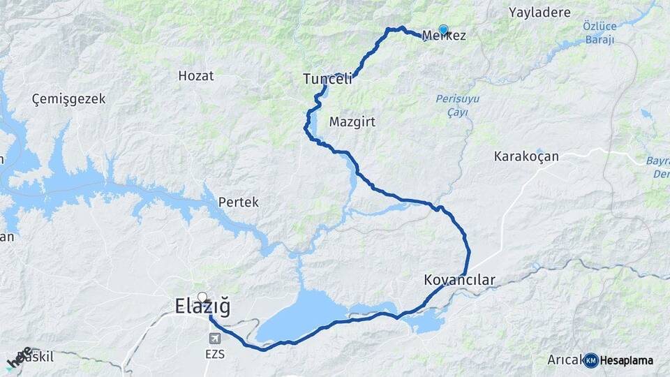 Tunceli Nazımiye Elazığ Arası Kaç Km - Yol Haritası