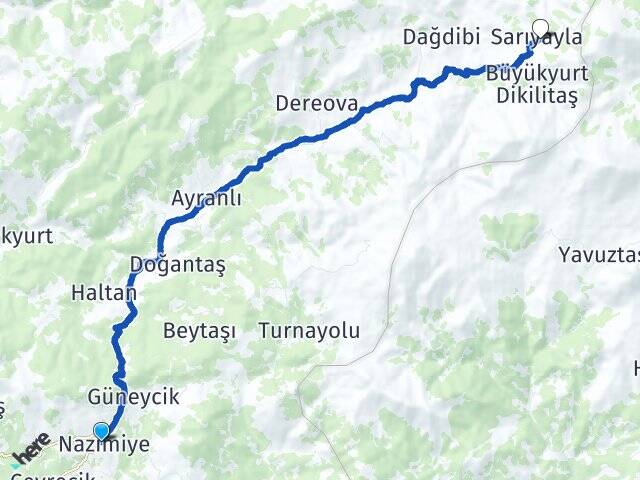 Tunceli Nazımiye Sarıyayla Nazımiye Arası Kaç Km - Yol Haritası