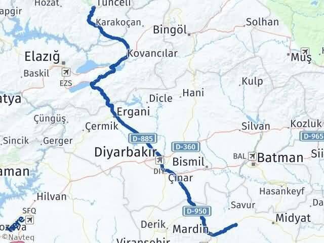Tunceli Ömerli Mardin Arası Kaç Km - Yol Haritası