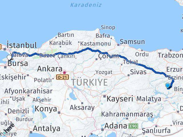 Tunceli Orhangazi Bursa Arası Kaç Km - Yol Haritası
